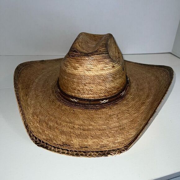 Cavenders Ranch Collection Western Hat Mens Tan Straw Leather Trim OSFM Cowboy - Picture 7 of 10
